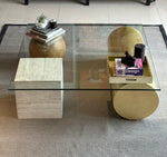 Load image into Gallery viewer, Coffee Table with Glass top, Wooden &amp; travertine base
