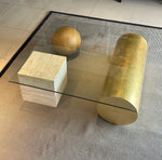 Load image into Gallery viewer, Coffee Table with Glass top, Wooden &amp; travertine base
